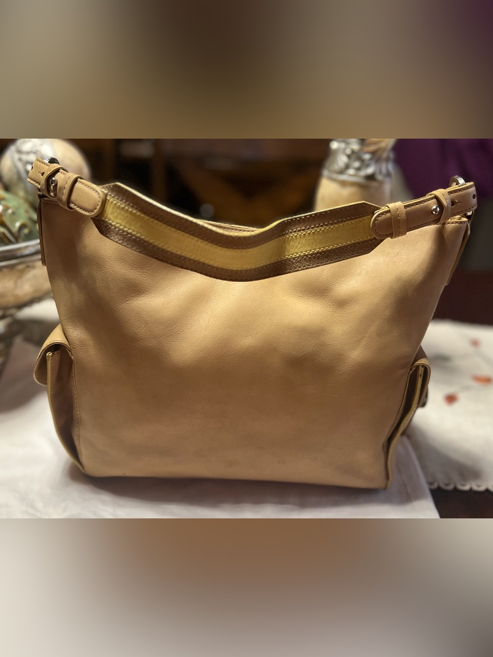 Vintage Givenchy Camel Leather Shoulder Hobo Bag